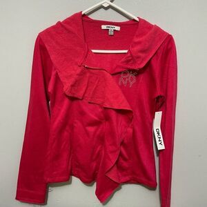 DKNY girls zip up hooded jacket with ruffle front size XL(14-16) NWT